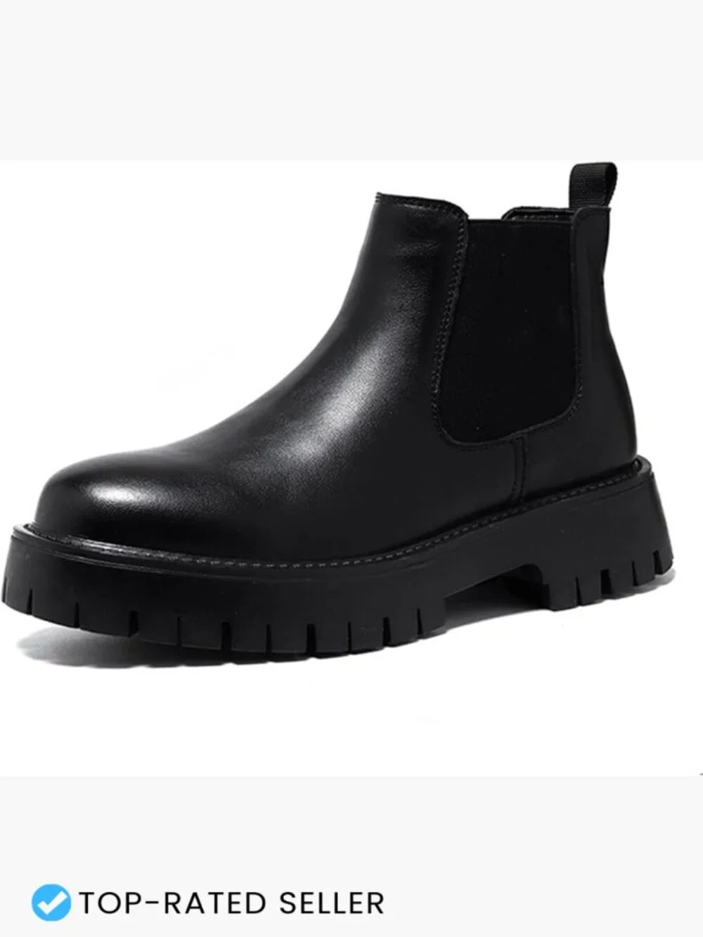 Genuine Leather Chunky Platform Chelsea Dress Boots Lug Sole Slip-On Ankle Boots